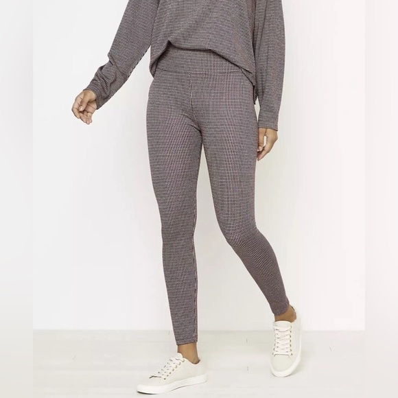 Lou & Grey for LOFT Black, Brown Houndstooth Mock Neck Top & Ponte Leggings Sz M - Picture 2 of 14